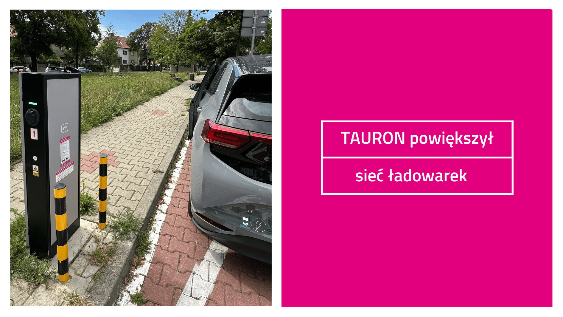 stacja ładowania eTAURON obok zaparkowany samochód
